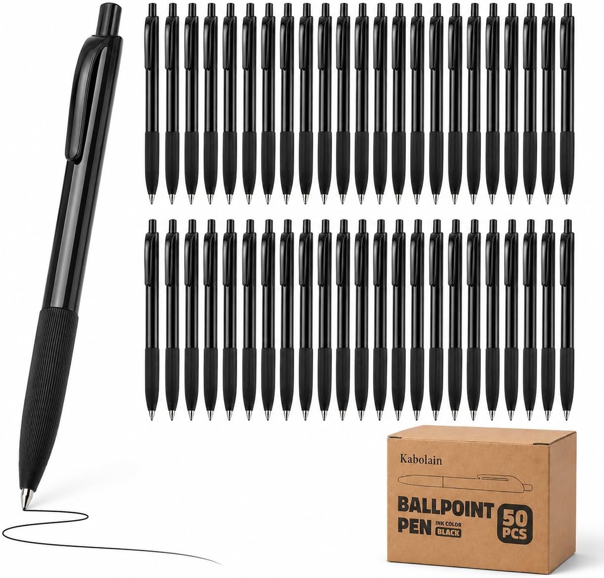 50 Pack Pens Bulk, Black Ballpoint Pens, 1.0mm Medium Point Pens