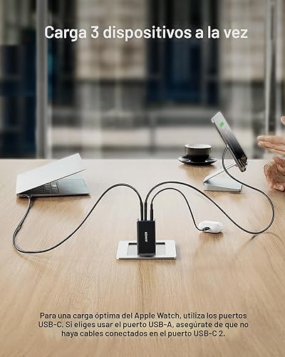 Miniatura 3 de Anker Cargador, 65 W, 3 puertos, rápido, plegable, USB C, bloque de cargador para MacBook Pro/Air, iPad Pro, Galaxy S20, Dell XPS 13, Note 20/10+,