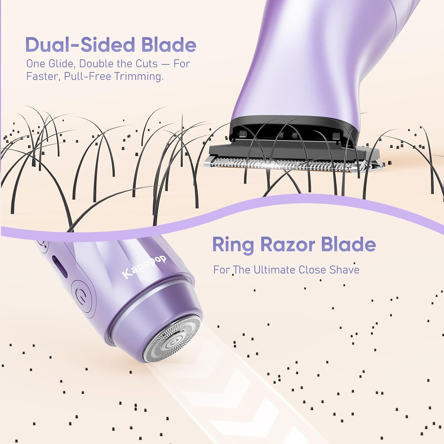 New Designed for Sensitive Skin Painless 2-in-1 Bikini Trimmer for Women,Dual Heads Electric Shaver & Razor for Body Pubic Underarm&Facial Hair,IPX7 Waterproof,Rechargeable Cordless Razor - Image 7