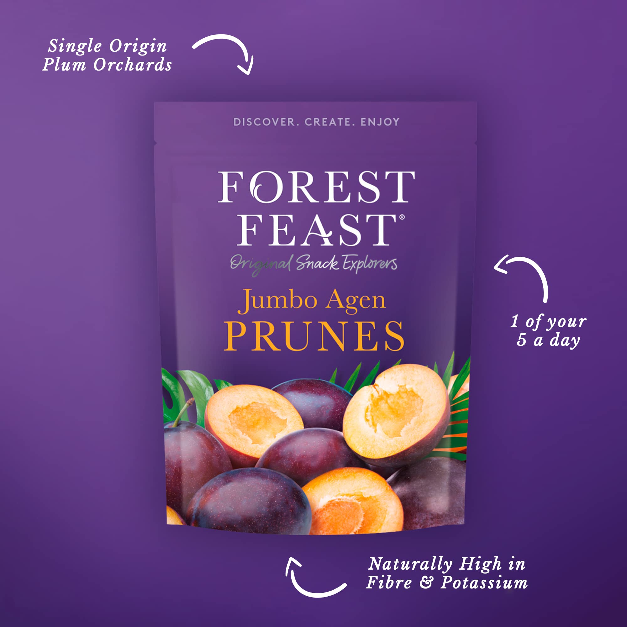 FOREST FEAST Whole Orchard suszone śliwki 6 x 200 g | naturalnie suszone przekąski owocowe bez dodatku cukru, o wysokiej zawartości błonnika i niskiej zawartości tłuszczu | przekąski, pieczenie lub gotowanie