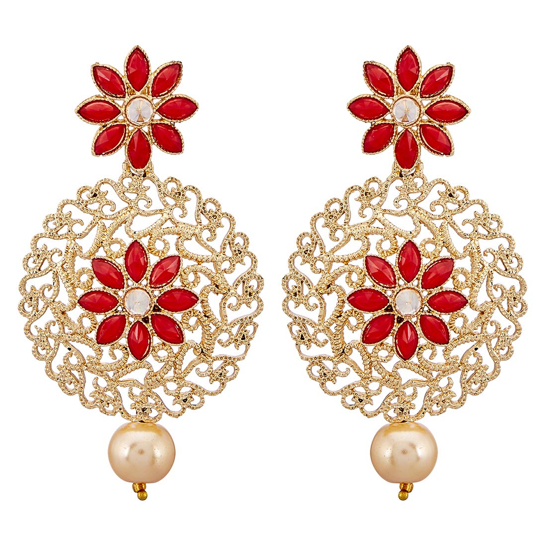 Zeneme Earring Gold Plated Alloy Cz Studded Floral Shaped Stylish Dangle Earring Jewellery For Girls And Women (Red) (B07GQJJFV8) Amazon Price History, Amazon Price Tracker