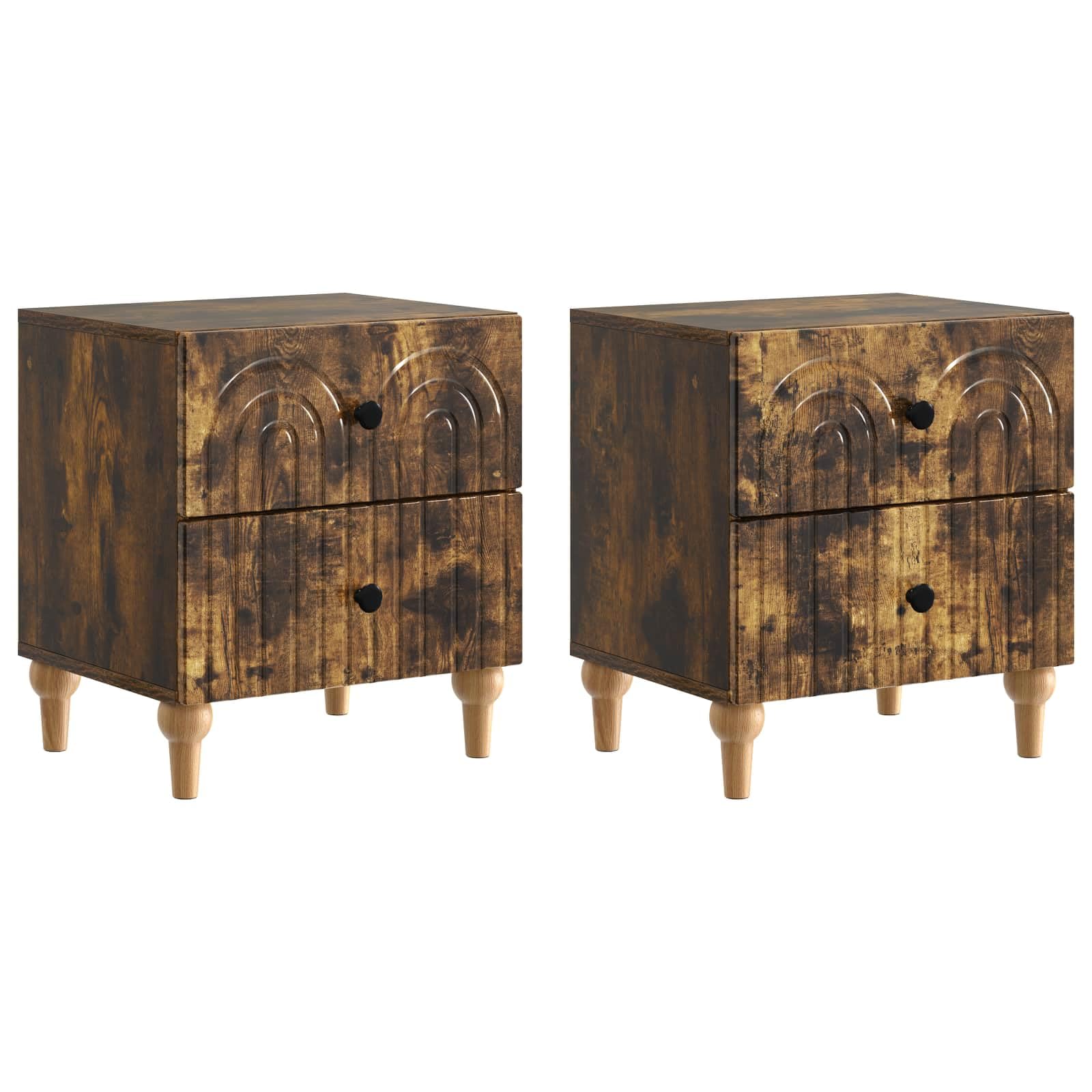 Table de nuit moderne avec tiroirs chêne fumé, petit meuble de rangement de chambre