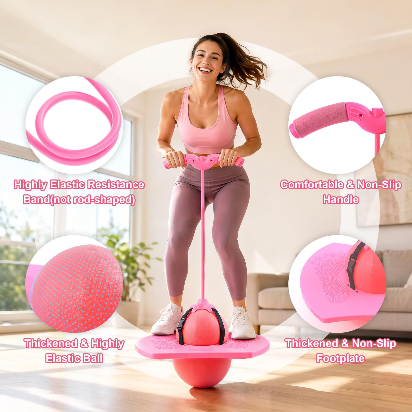 Pogo Palla di Salto per Bambini e Adulti, Pallone Salterino Balance, Pogo Ball con Maniglia, Giocattolo rimbalzante con Impugnatura, Giocattolo Sportivo per Interno & Esterno, Casa, Giardino