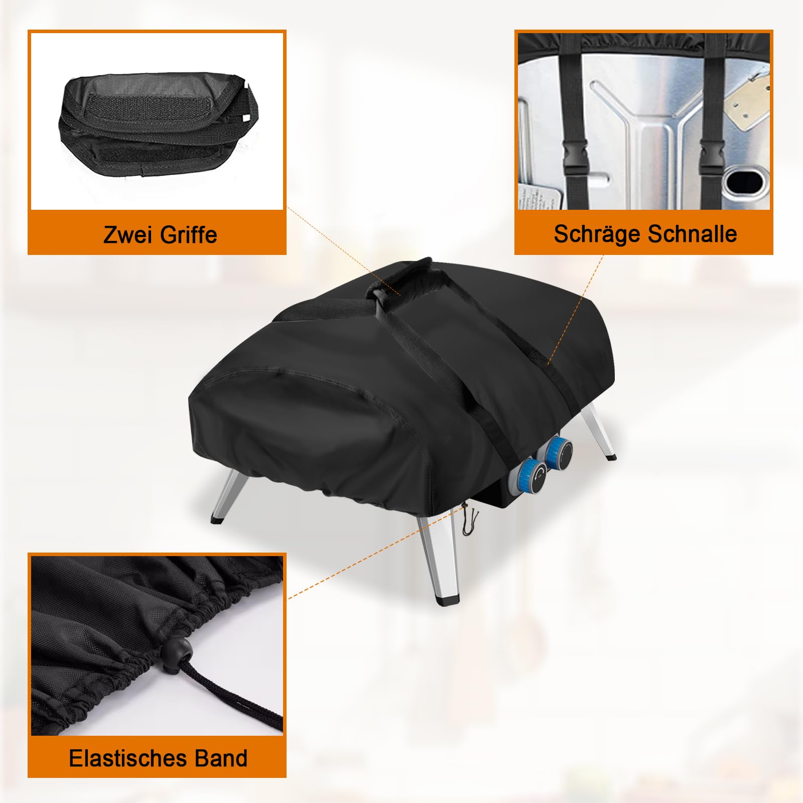 Iptienda Pizzaovenafdekking voor Tefal pizzaoven, gas, waterdichte pizzaoven, draagtas, pizzaoven, accessoires, 420D Oxford-stof, uv-bestendig, weerbestendig, 71 x 52 x 35 cm