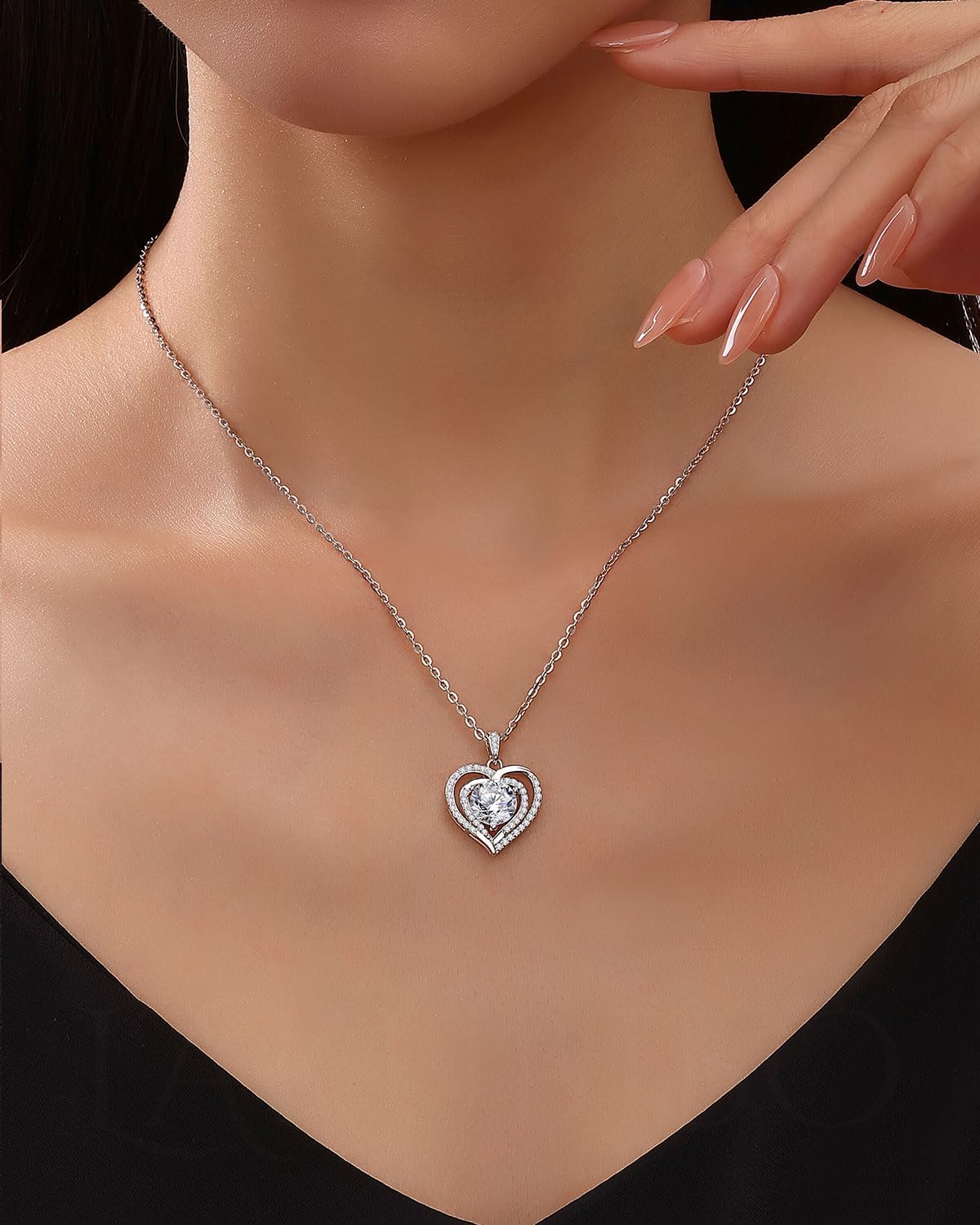 Moissanite Heart Necklaces,1-3 Carat Moissanite Necklace, Pendant Necklace Engraved with 'I LOVE YOU,Wedding Gifts,Birthday Gifts for Her,Jewelry Gifts for Christmas Valentine's Day - Image 2