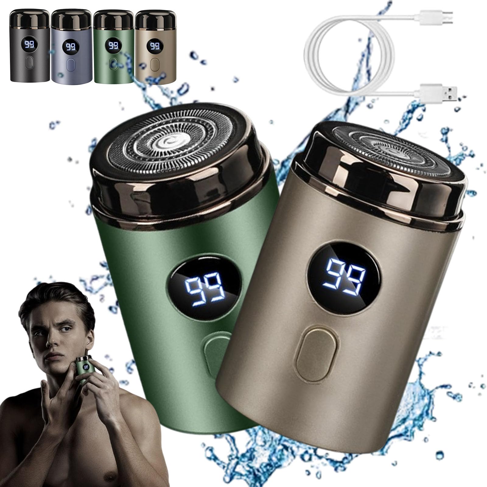 Mini Portable Electric Shaver for Men, Electric Razor, 3D Micro Float Shaver, Mini Electric Shaver with Digital Display, Ipx7 Waterproof (2pcs-F)