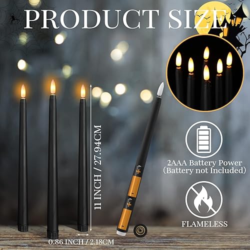 Miniatura 3 de Macarrie Paquete de 24 velas cónicas sin llama, funcionan con pilas, velas falsas de 11 pulgadas de largo, velas LED sin llama, parpadeantes,