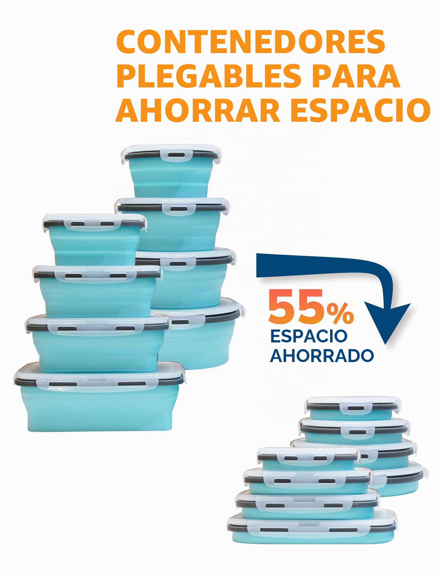 Lunememo 16 Recipientes Plegables de Silicona, Contenedores Plegables para Comida, Fiambrera Plegable para Camping, Sobras, Senderismo, Picnic, Sin BPA,Verde