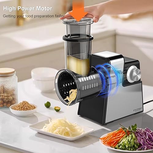 Miniatura 2 de Rallador Eléctrico de Queso, Fabricante de Ensalada 5 en 1 con Cuchillas de Acero Inoxidable, TrituradorRebanador Eléctrico de 350W, Máquina
