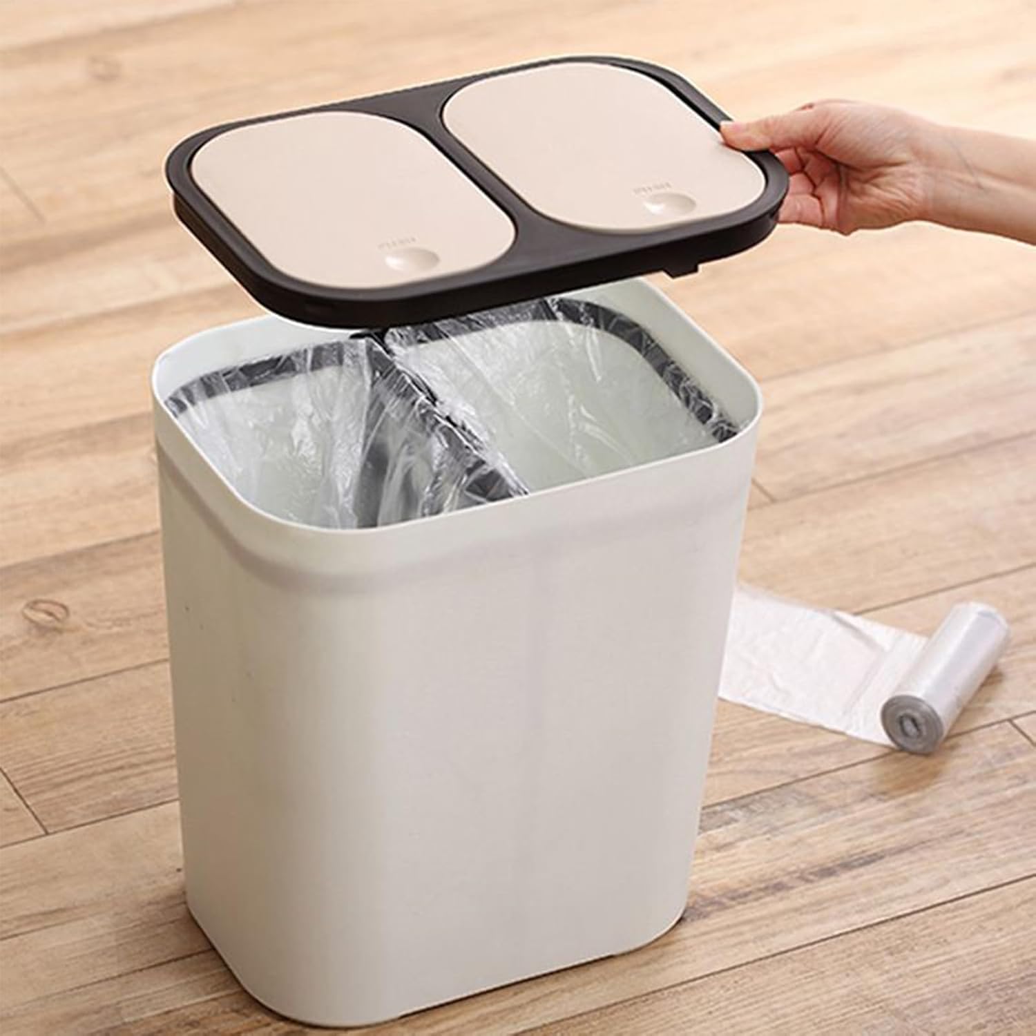 Double Trash Can - 18l Space-Saving Rectangular Garbage Bin for Kitchen Organization, Durable Waste Container with Push-Button Lids for Easy Use, Ideal for Camping Backyard Patio Garden
