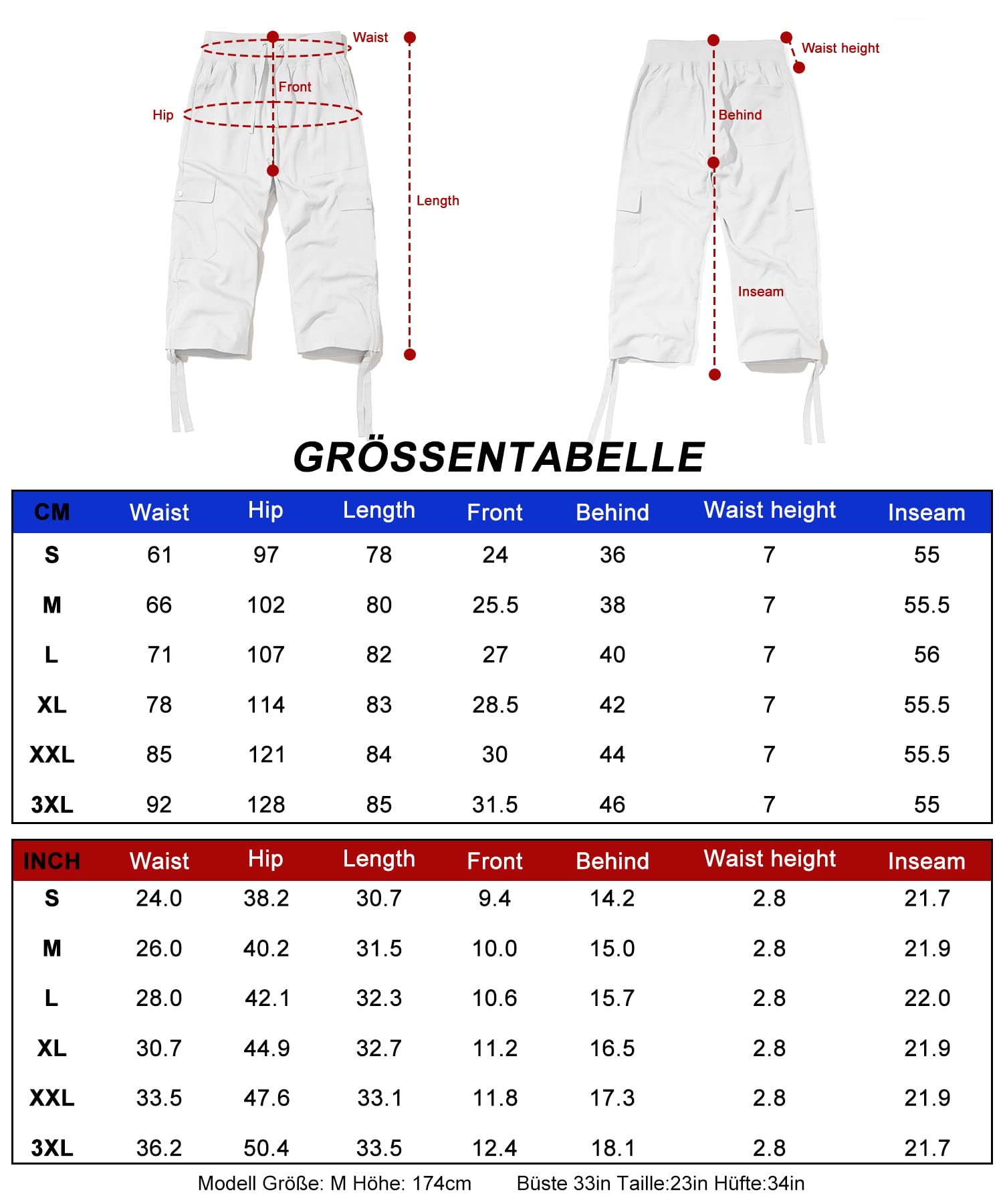 Huayuzh Damen Cargo Caprihose Wanderhose 3/4 Hose Sommer Cargohose Leichte Atmungsaktiv Athletisch Reisen Lässig Outdoorhose