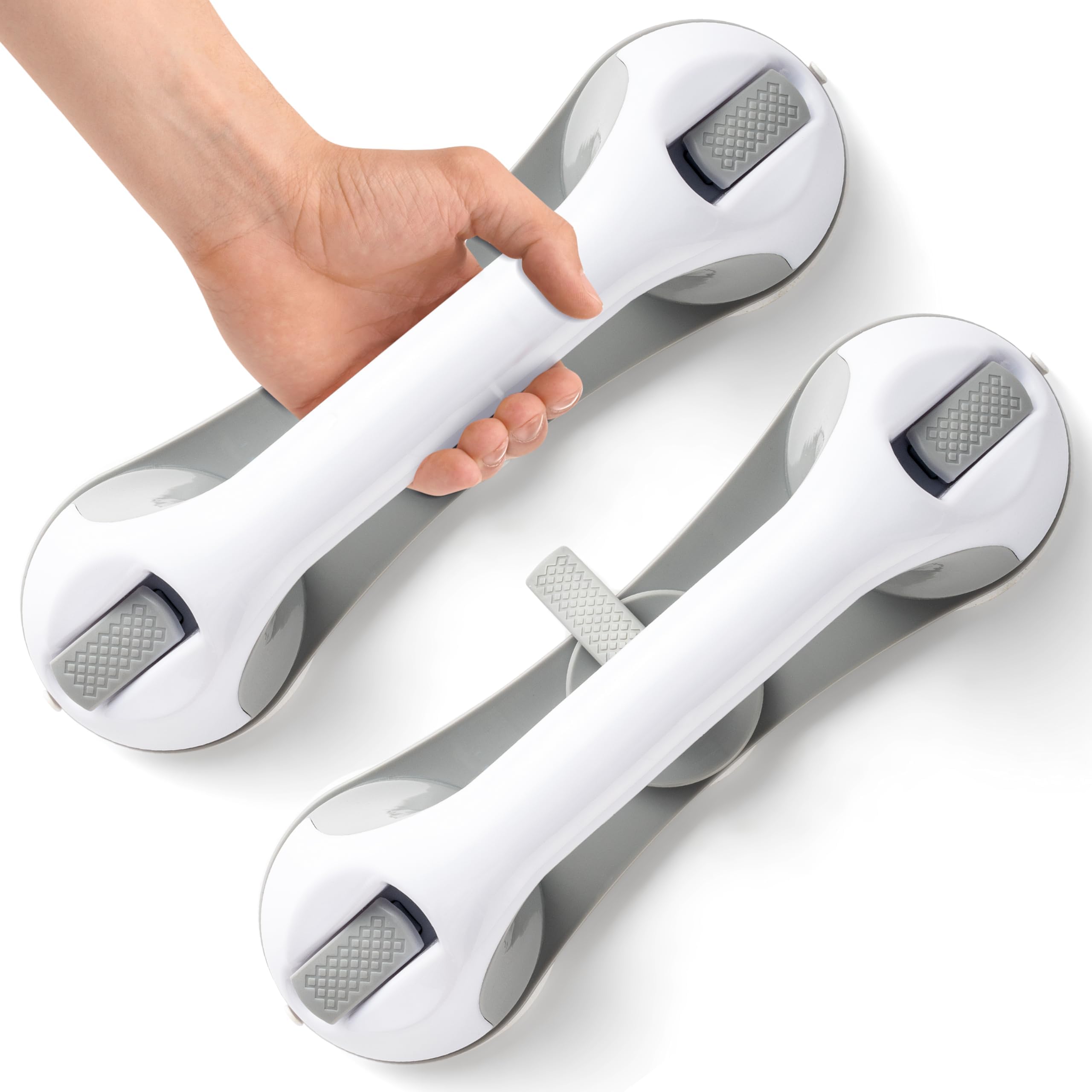 Barras de agarre para bañeras y duchas, paquete de 2 manijas de ducha de baño con 3 ventosas, barra de agarre de seguridad resistente de 11 pulgadas, pasamanos extraíble sin taladrar