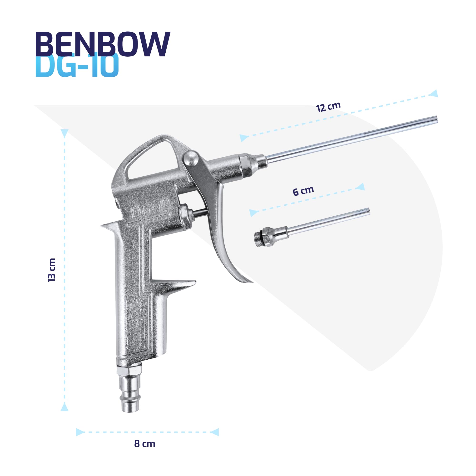 BenBow DG10 pistolet pneumatyczny z 3 dyszami i szybkozłączką – wytrzymały pistolet do wydmuchiwania wysokociśnieniowego do wydajnego czyszczenia, akcesoria do zastosowań przemysłowych