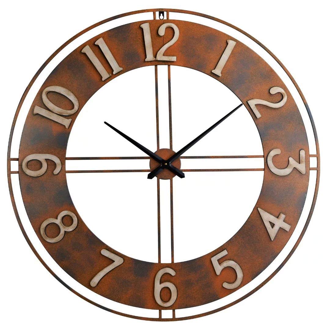 Old Oak 40-Inch Metal Decorative Rusty Wall Clock with Arabic Numerals