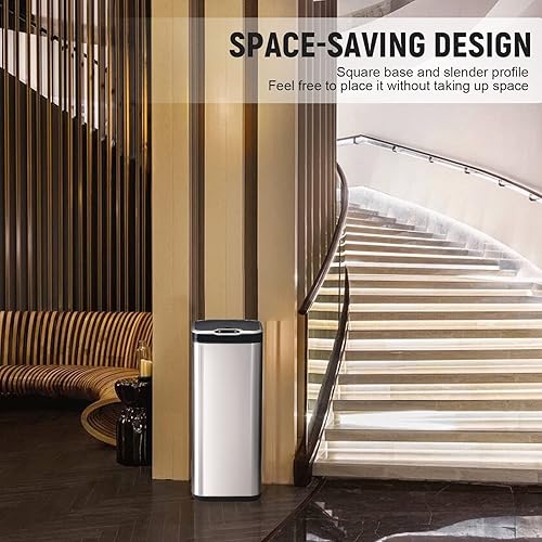Miniatura 7 de ELPHECO Basurero cuadrado de acero inoxidable con sensor de 8 galones con tapa, cubo de basura automático de 30 litros, cubo de basura de metal
