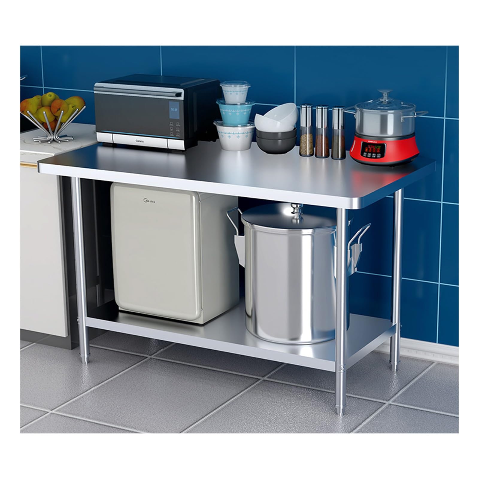 Stainless steel catering workbench, Kitchen Catering ，Stainless Food Prep Table，Can Be Used in Home Kitchens, Restaurant, and School Cafeterias(130 * 50 * 80cm/51.1 * 19.7 * 31.5in)