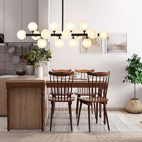 Miniatura 11 de Candelabro moderno de mediados de siglo, candelabro lineal dorado para sala de estar, luz de mesa de comedor, lámpara colgante de techo de vidrio,