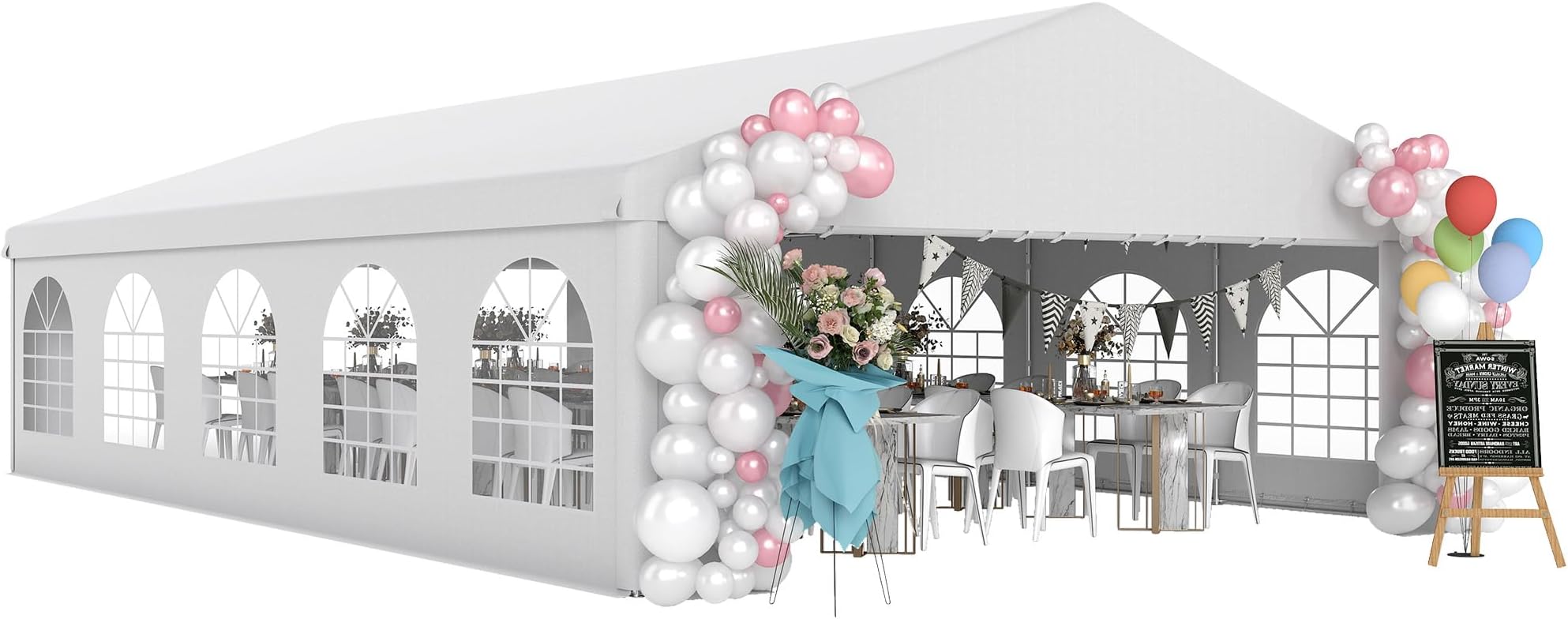 Outsunny 20' x 32' Heavy Duty Party Tent & Carport with Removable Sidewalls and Double Doors, Large Canopy Tent, Sun Shade Shelter, for Parties, Wedding, Outdoor Events, BBQ, White