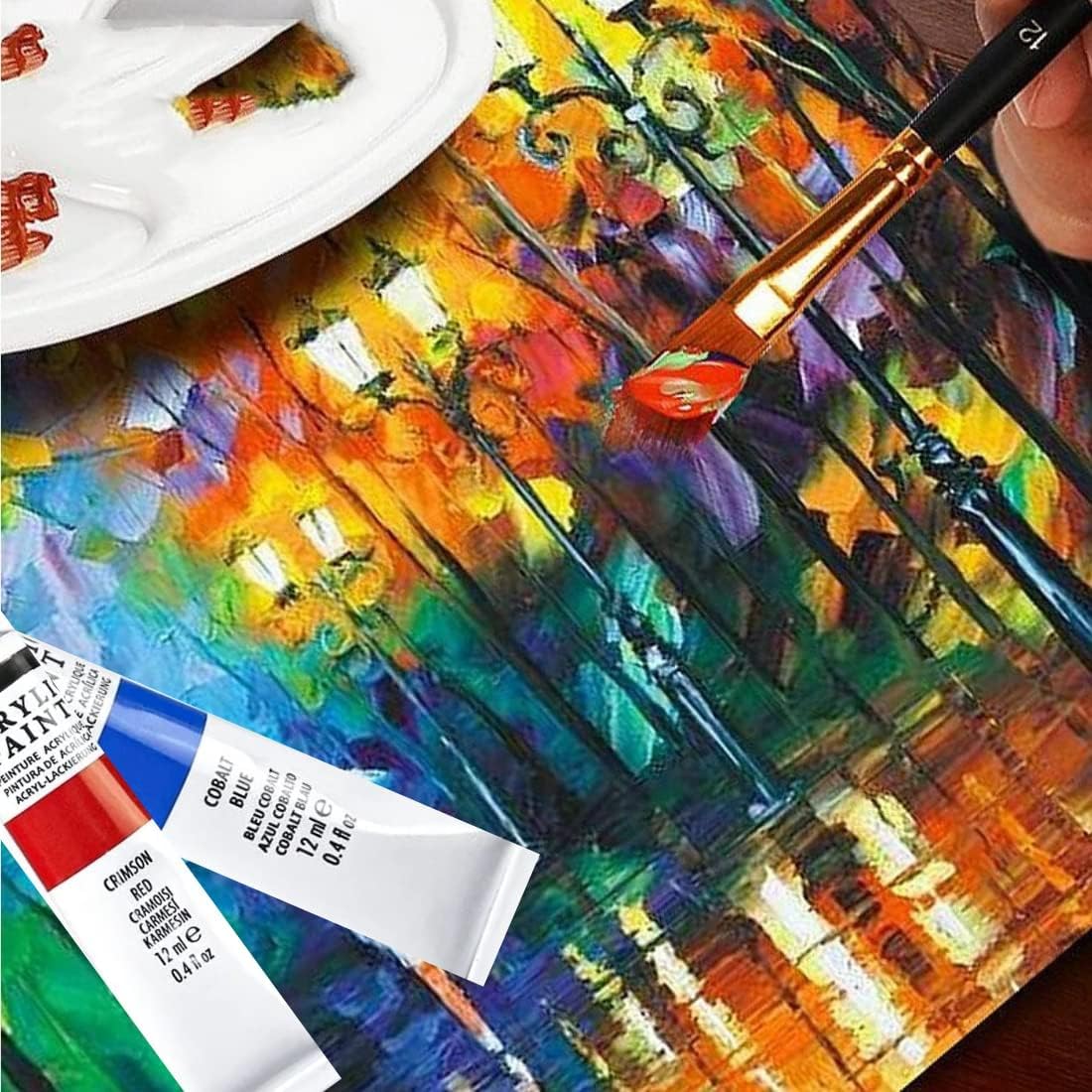 Corslet 12 Pcs Acrylic Paint Tubes Set (12ml Each) Multi Color Non-Toxic for Canvas Painting Artists Kids Adults Posters