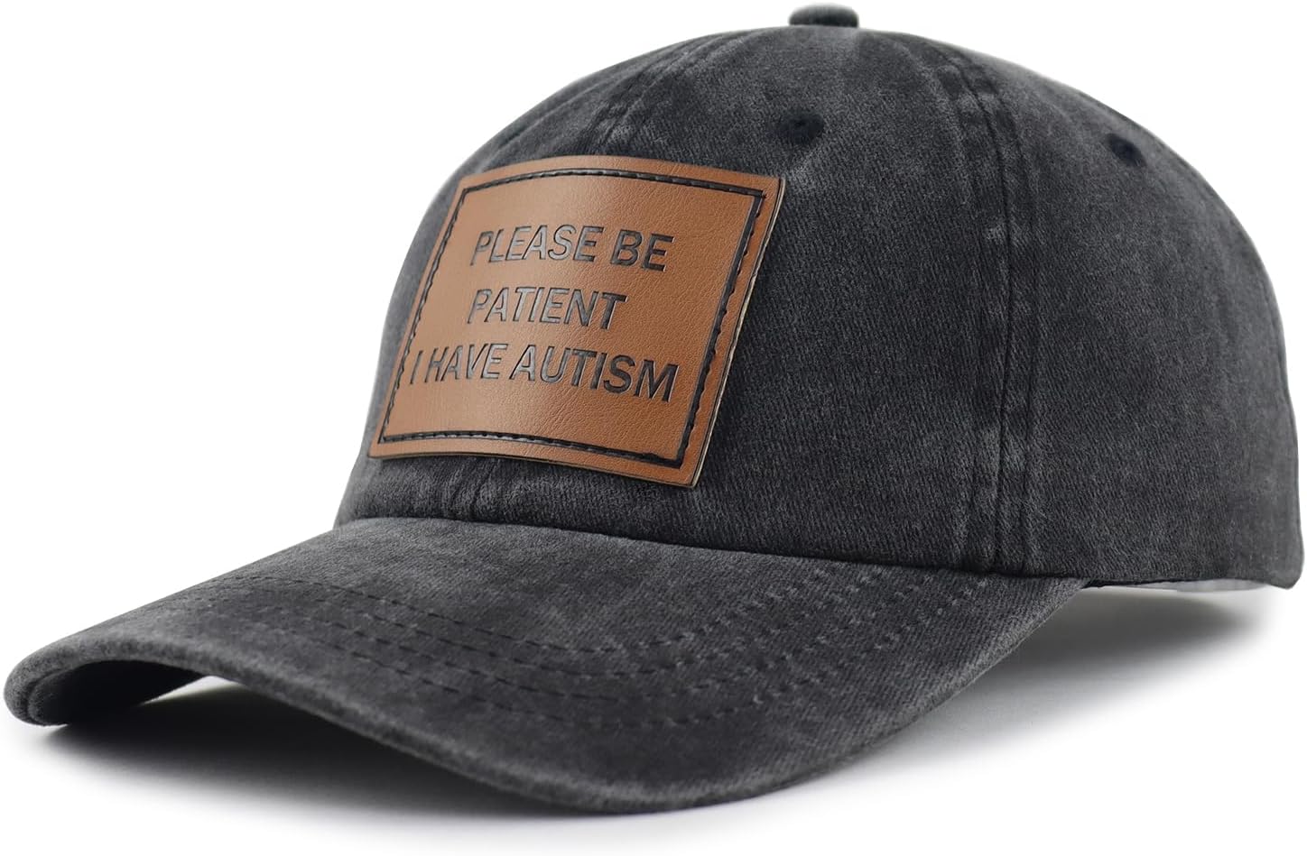KKMKSHHG Please Be Patient I Have Autism Hat for Women Men, Adjustable Cotton Leather Patch Autism Awareness Baseball Cap - Image 3