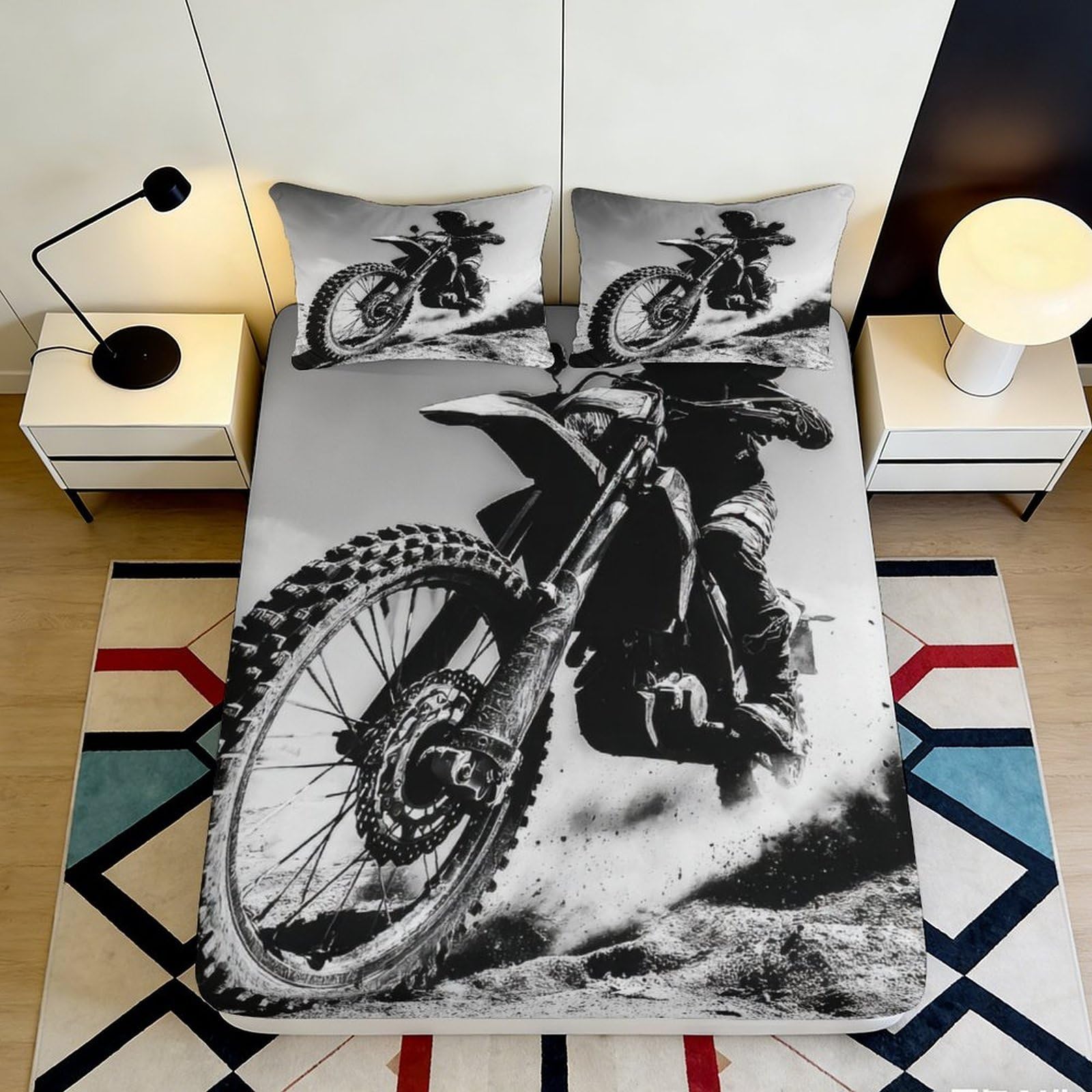 Pnayamiorkfel Style-8 3D Printed Motocross Adventure Fitted Sheet Microfiber Soft Breathable Dirt Bike Bed Cover For Bedroom Decor Protection 90X200x25cm
