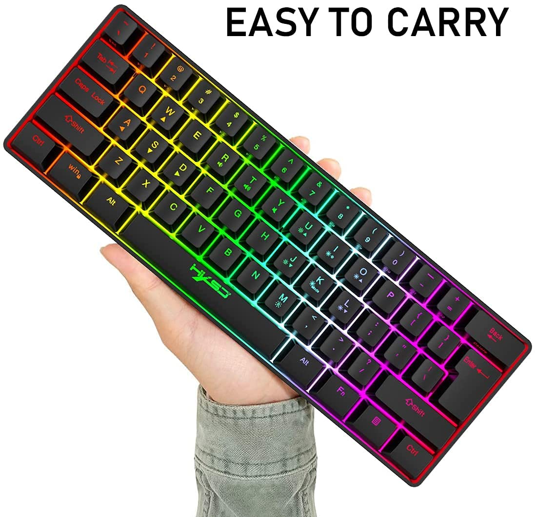 60% Wired Compact Gaming Keyboard Mini 61 Tasti 11 RGB Retroilluminazione Anti-ghosting + Mouse leggero cablato 2400DPI Optical +RGB auricolare +Mouse Pad
