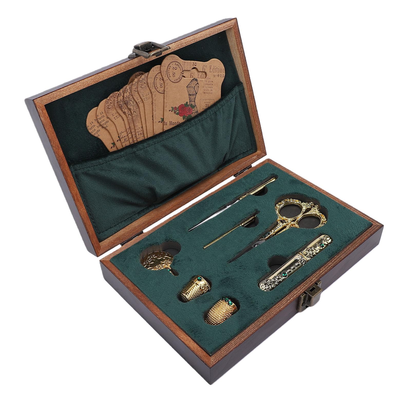 Generic Kit de Tijeras de Bordado Vintage, Herramientas de Costura Antiguas para Manualidades y Coleccionismo, Elegante Caja de Madera