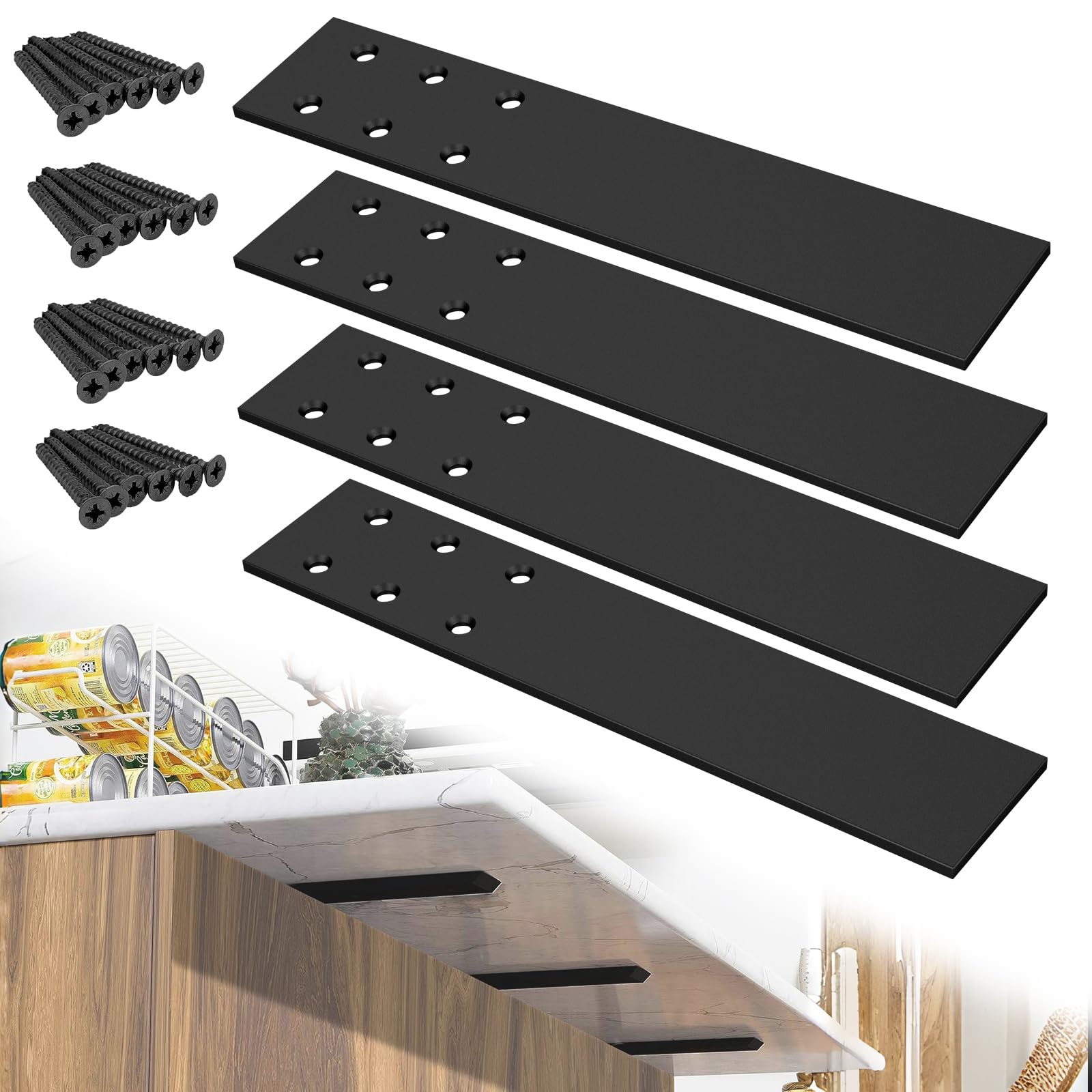 Paquete de 4 soportes ocultos para encimera, soporte de pared de rodilla de 0.25 pulgadas de grosor, soporte resistente para encimeras de cuarzo/granito/madera/hormigón, tornillos incluidos