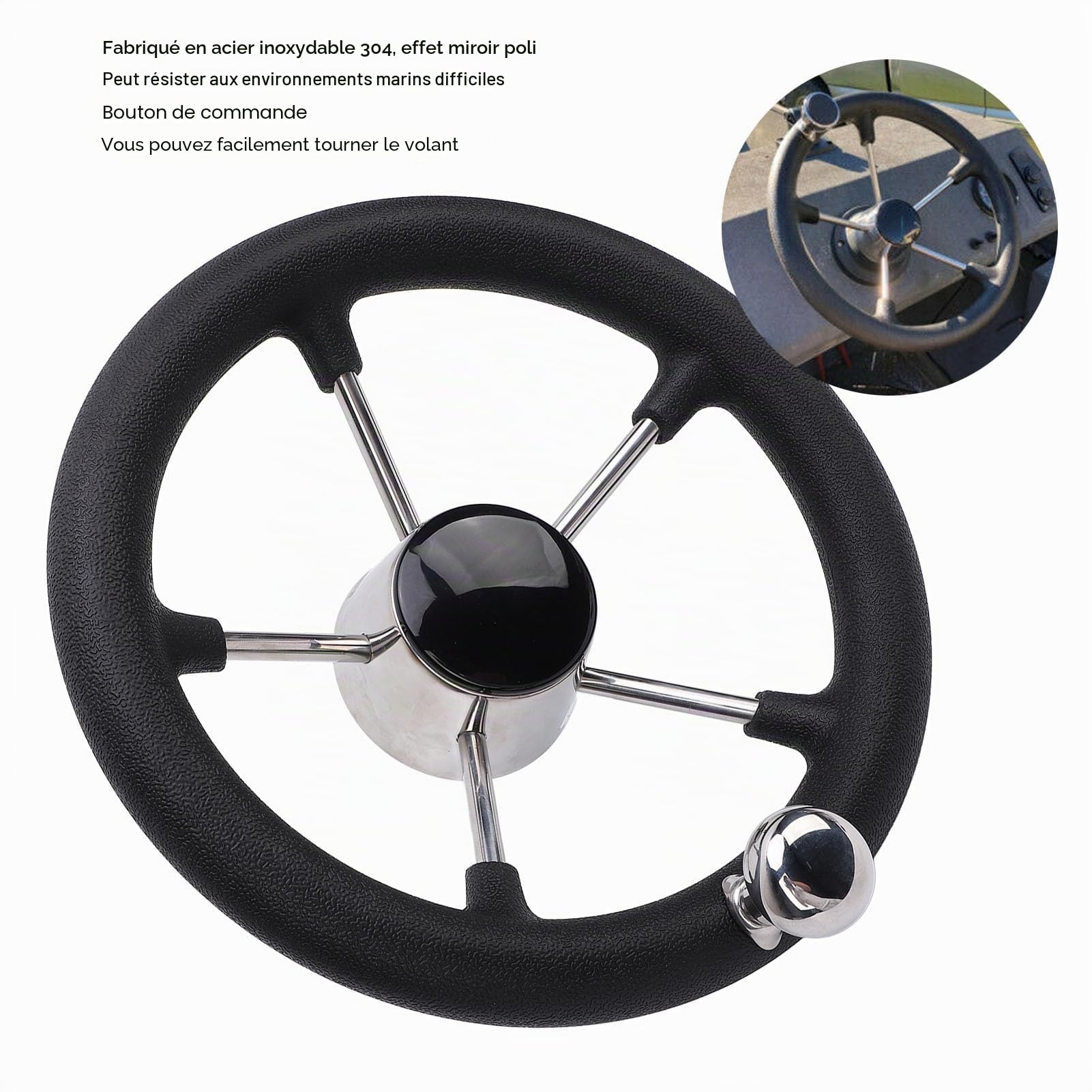 Volant Marin, Bateau 11 pouces, 5 rayons, 25 degrés, acier inoxydable, ajustement universel pour bateaux, yachts, bateaux à moteur, bateaux de pêche, navires