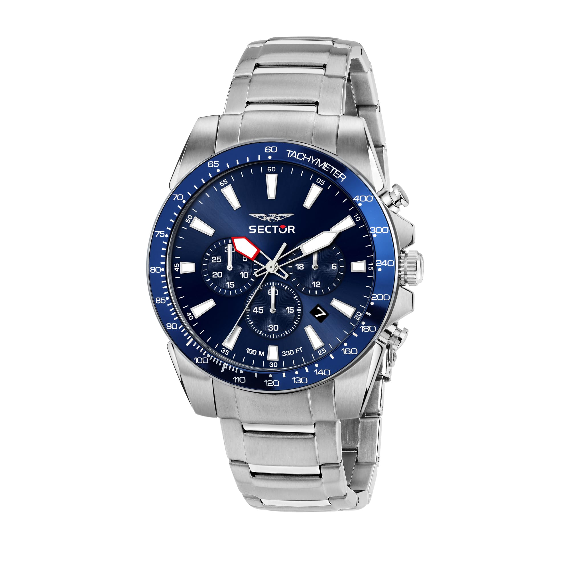 Orologio Uomo Sector No Limits 450 - Cronografo Al Quarzo, Cassa In Acciaio 43mm, Quadrante Blu, Cinturino Metallo. Impermeabile 10 ATM, Garanzia 3 Anni.