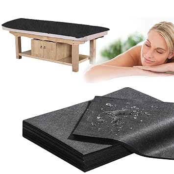 Disposable Bed Sheets for Massage Table 50 Pcs 31" x 71" Waterproof Massage Table Sheets Soft Non Woven Fabric SPA Massage Table Bed Cover Breathable for Beauty Tattoos Waxing Travel Black