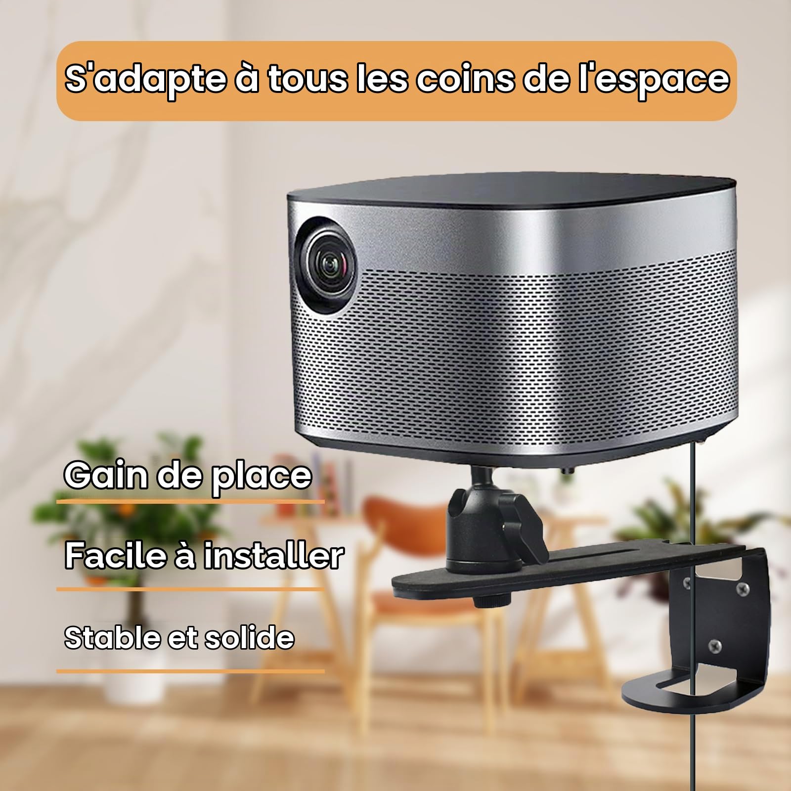 Support Videoprojecteur Ajustable, Support Projecteur Fixation Murale, Pied Videoprojecteur Rotation à 360°, Multifonctionnel SupportRetroprojecteur pour les Salons, les Chambres et les Bureaux