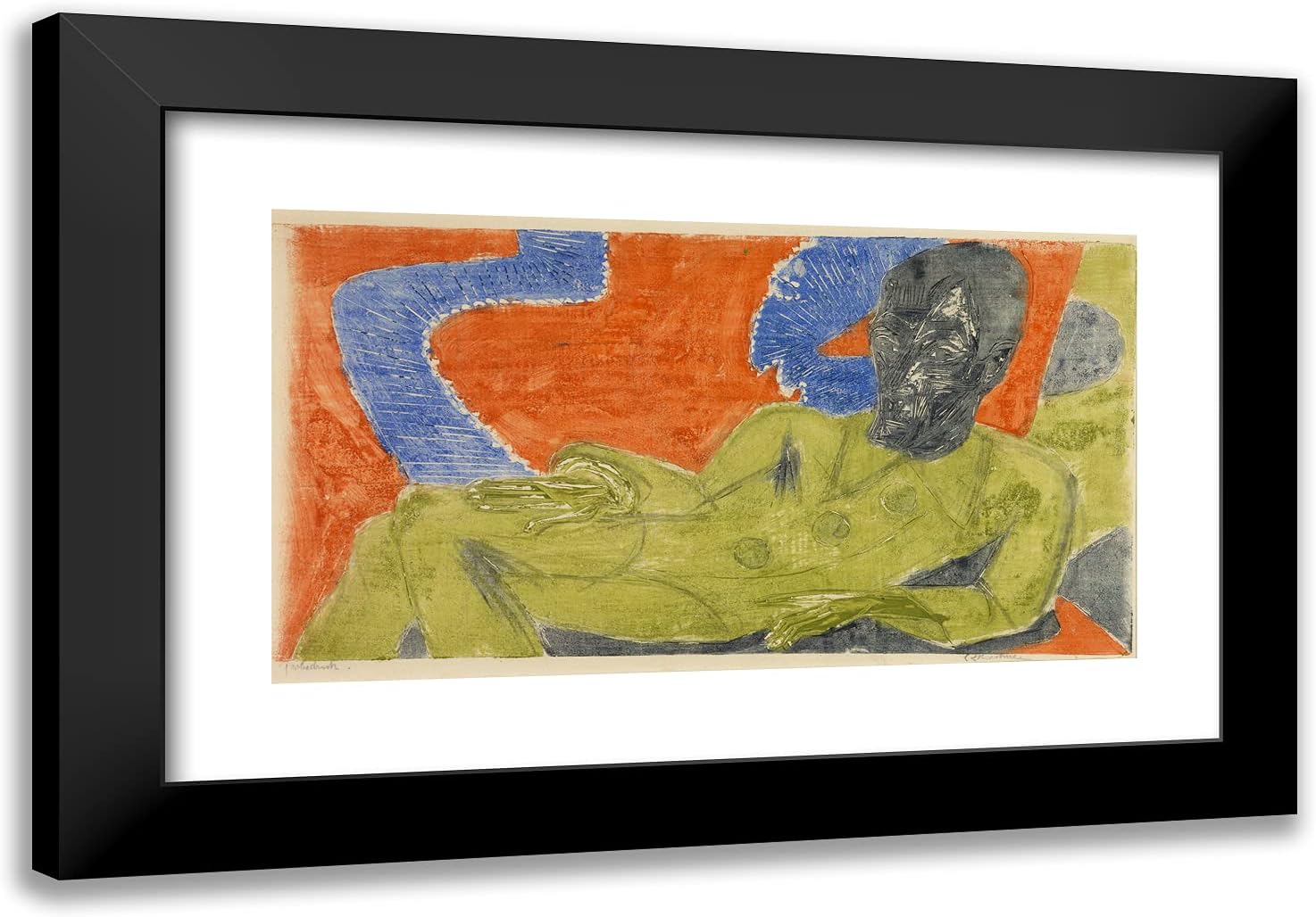 ArtDirect Ernst Ludwig Kirchner 24x17 Black Modern Framed and Double Matted Art Print Titled Portrait of Otto Mueller