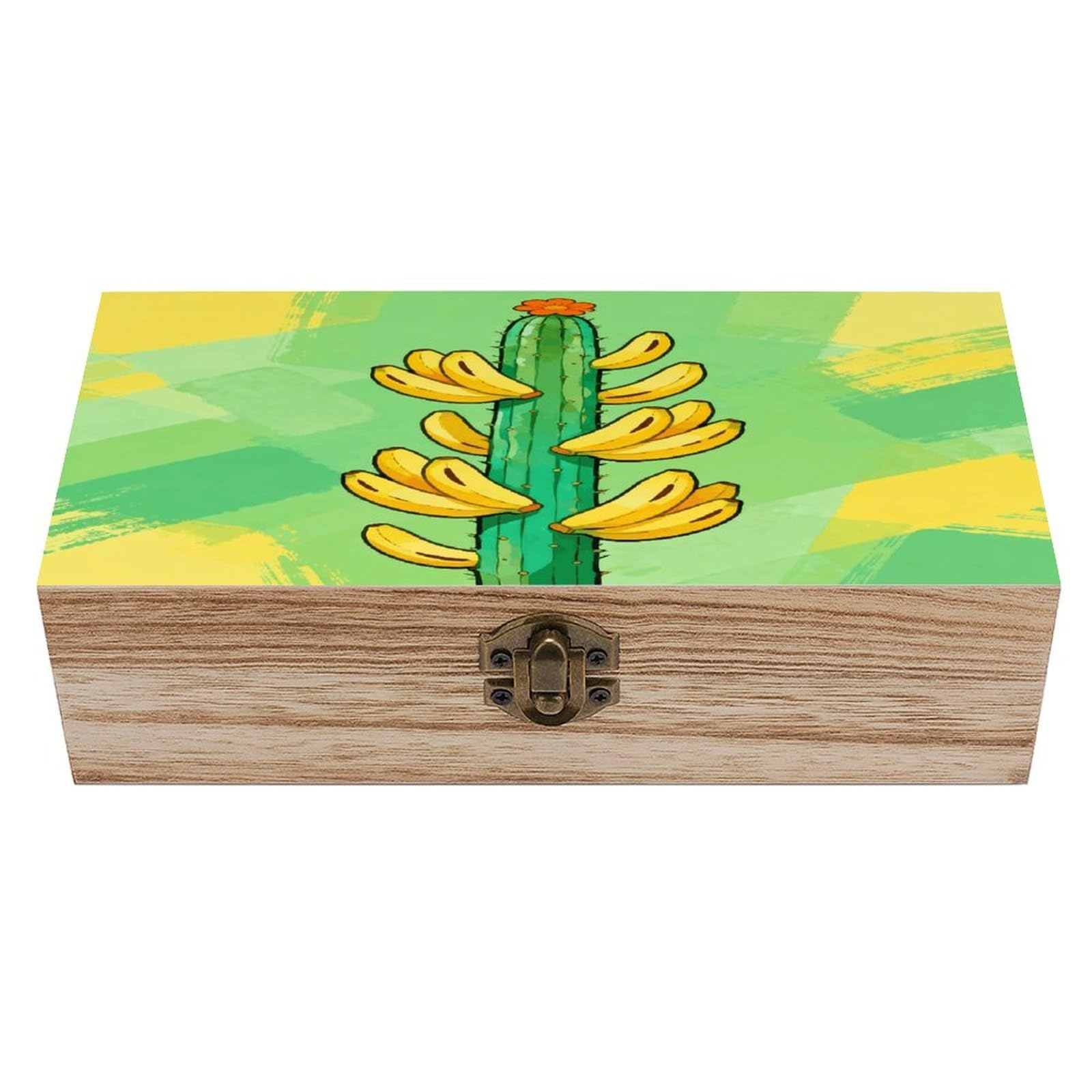 VstaDank Banana Cactus Wooden Storage Box with Hinged Lid Natural Wooden Box Beautifully Keepsake Boxes Vintage Wood Boxes Jewelry Organizer Trinket Storage Chest Unique Gift