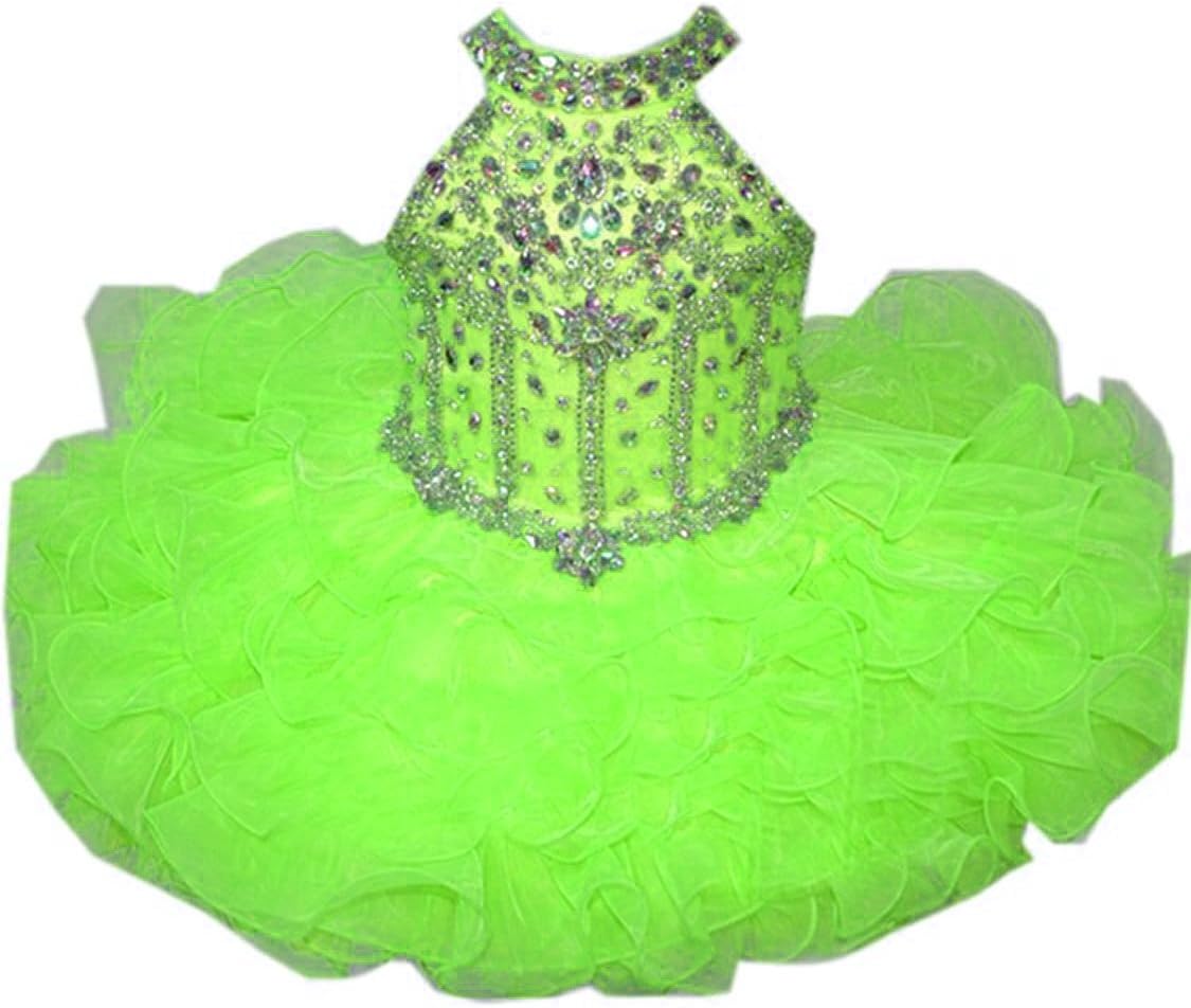 HSDJ Baby Girls' Cute Princess Crystals O-Neck Bow Cupcake Pageant Dresses