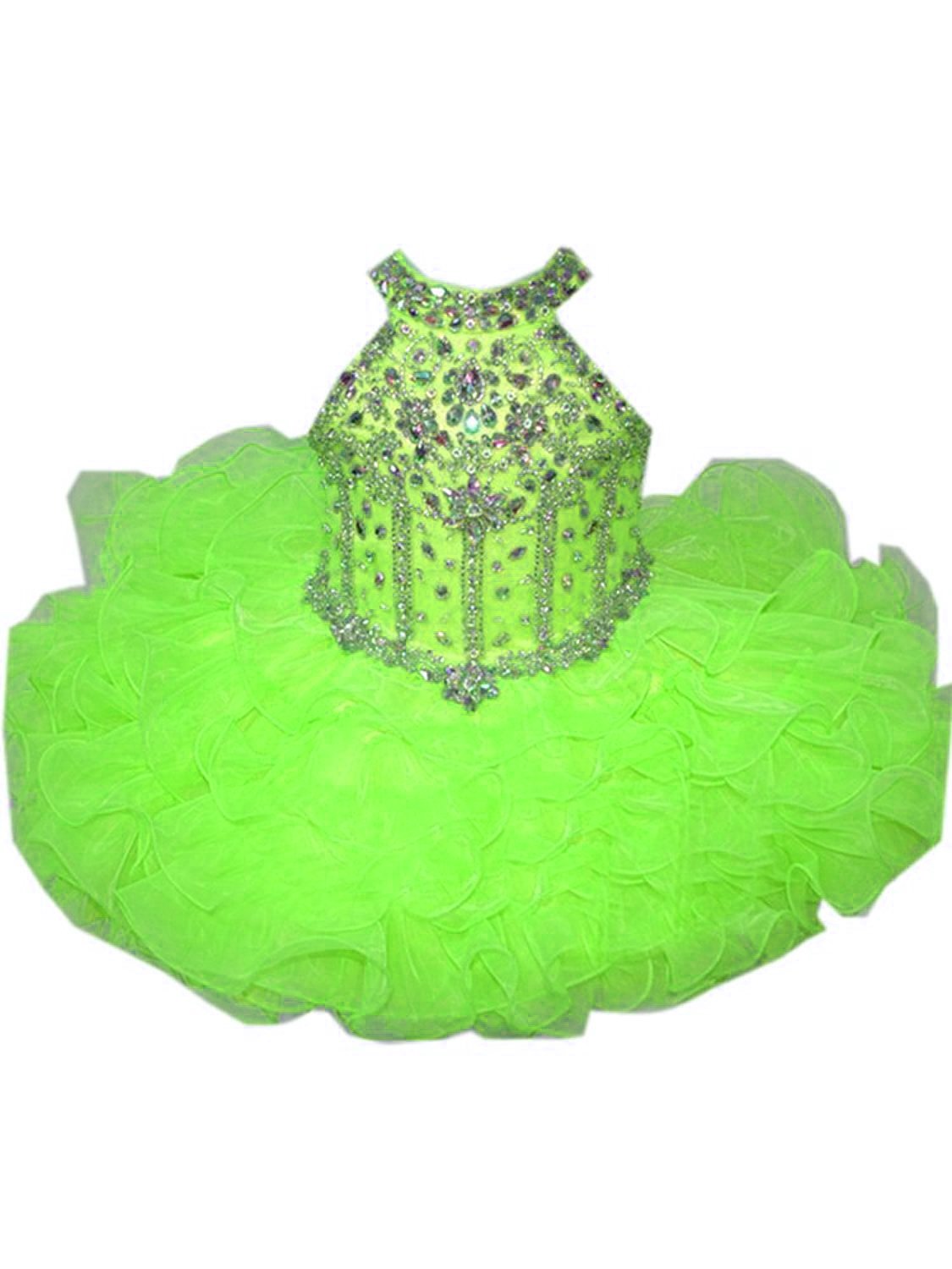 HSDJ Baby Girls' Cute Princess Crystals O-Neck Bow Cupcake Pageant Dresses