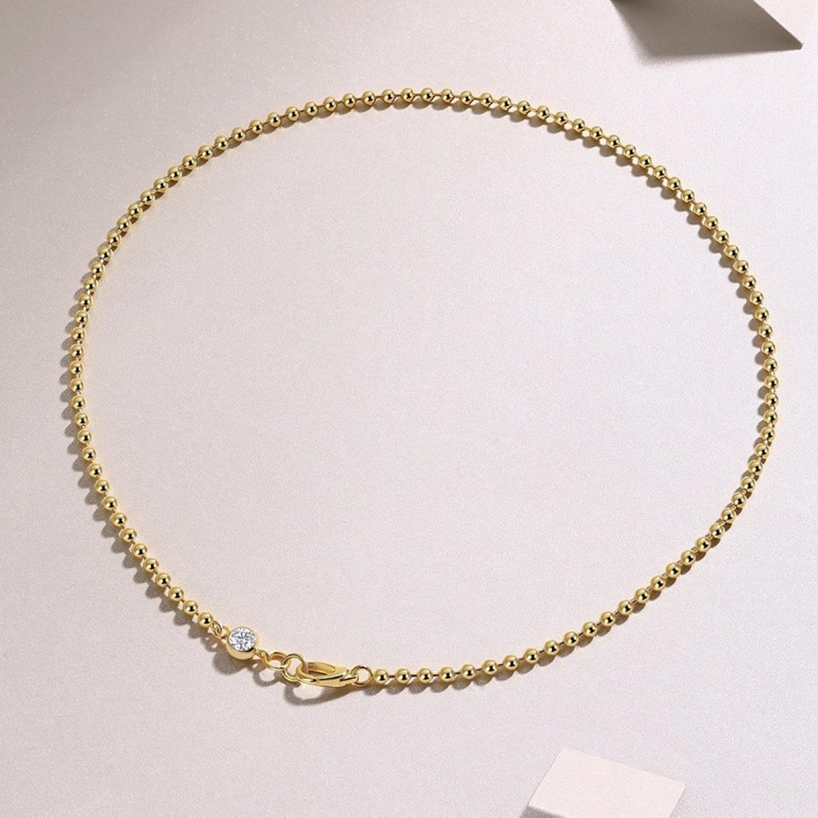Halskette Gold Lang, Damen Kugelkette mit rundem Moissanit Ketten Anhänger aus Gelbgold, 45cm