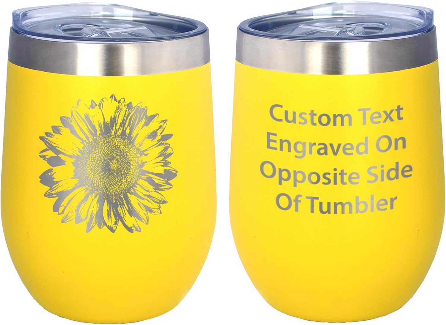 Bevvee Sunflower - Wine Tumbler Glass with Sliding Lid - Stainless Steel Insulated Mug - Flower Décor Gifts