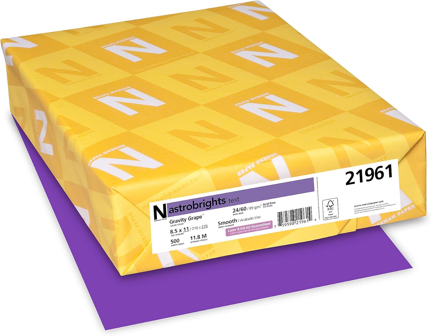 Astrobrights® Color Multi-Use Printer & Copy Paper, 1 Ream, Gravity Grape, Letter (8.5" x 11"), 500 Sheets Per Ream, 24