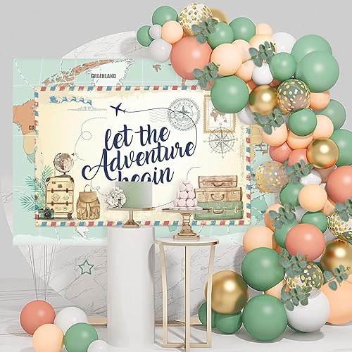 Miniatura 2 de Mocsicka Fondo de 7 x 5 pies con texto en inglés "Let The Adventure Begin", decoración de fiesta de baby shower, mapamundial, mapa mundial, viajes,