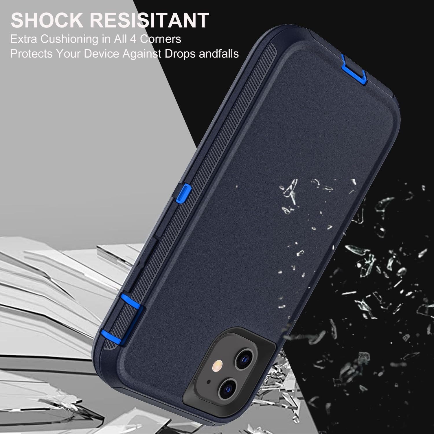 YKHJKLEC for iPhone 11 Case, Military Grade 3 in 1 Heavy Duty Shockproof/Drop Proof/Dust Proof Case with 2Pcs Tempered Glass Screen Protector (Navy Blue) image 5