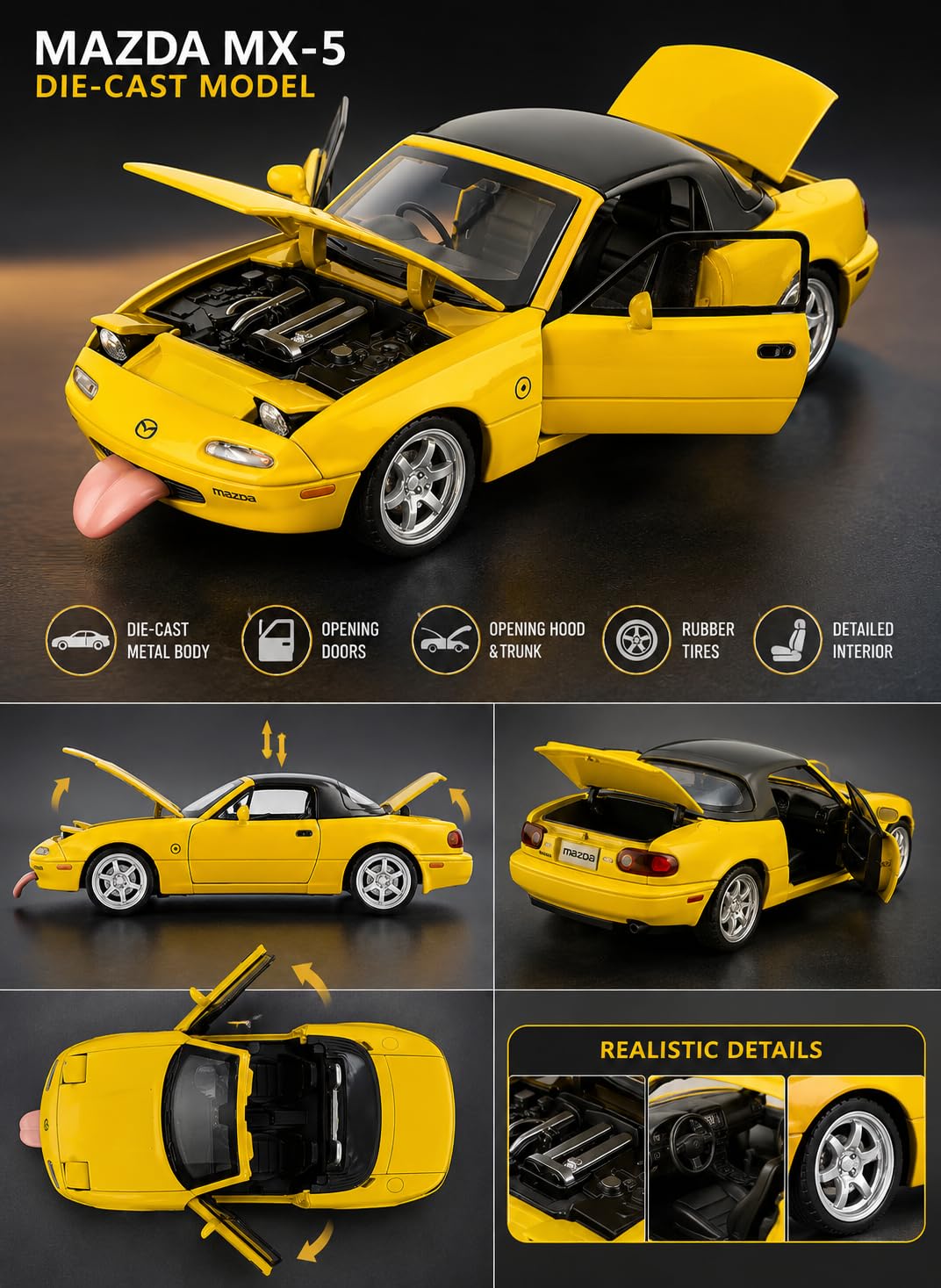 Magicwand® 1:32 Scale Die-Cast Metal M.a.z.d.a Miata MX-5 Car with