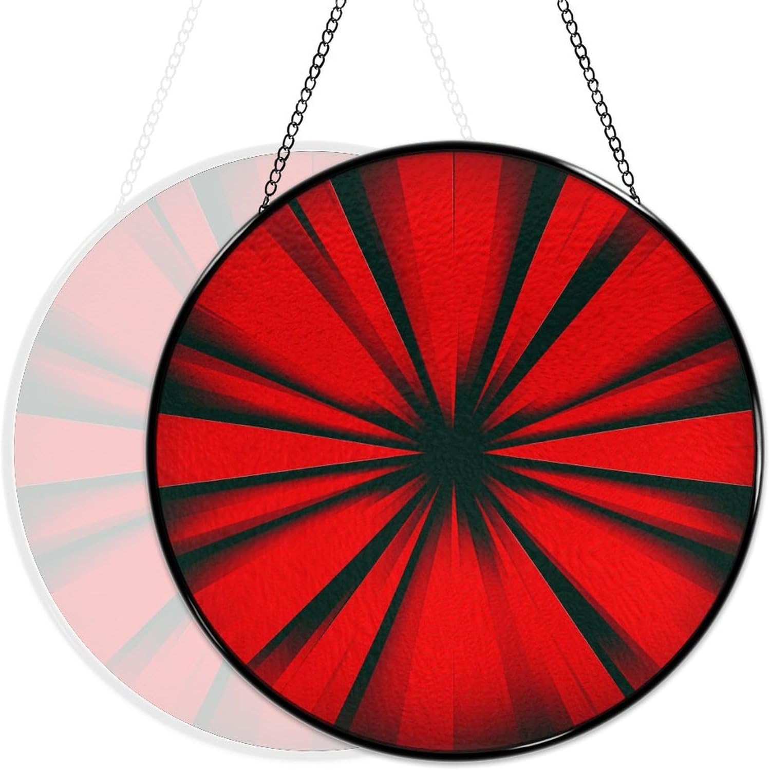 Stained Glass Hanging Sign Suncatcher, Explosion Burst Red and Black