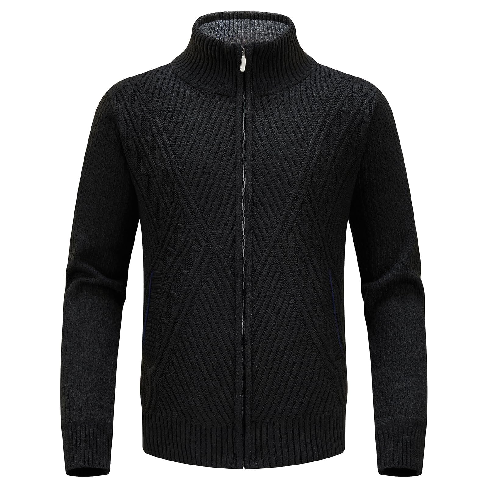 KUDORO Cardigan Gilet Homme Pull Homme Cardigan en Tricot Chandail Homme Zippé Chaud Slim Fit Épais avec Col Montant Tricot Décontractée Polaire Men Sweater Mode Vest