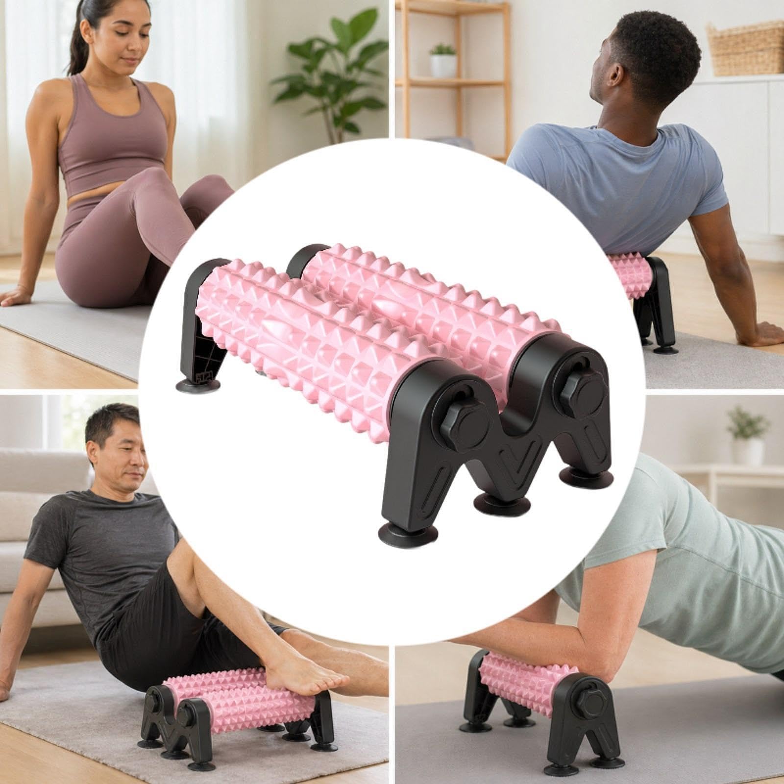 Foam Roller Blocco Pilates Esercizio Stretching Supporto Triangolare Ventose Superficie Testurizzata Materiale Eva PVC Adatto per Massaggio Musco, Rosa
