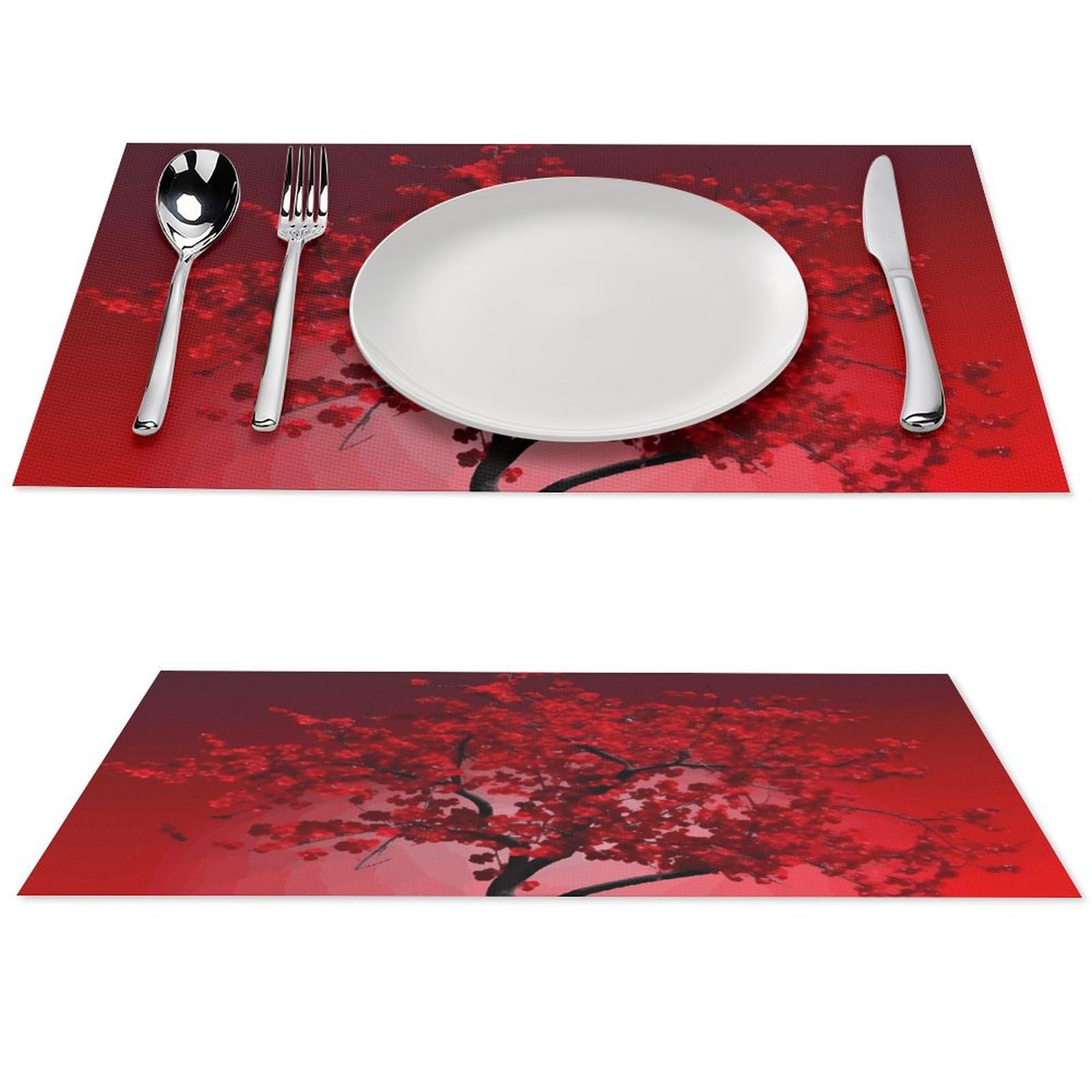 Set de table fleur de cerisier rouge lavable pour protéger votre nappe des taches