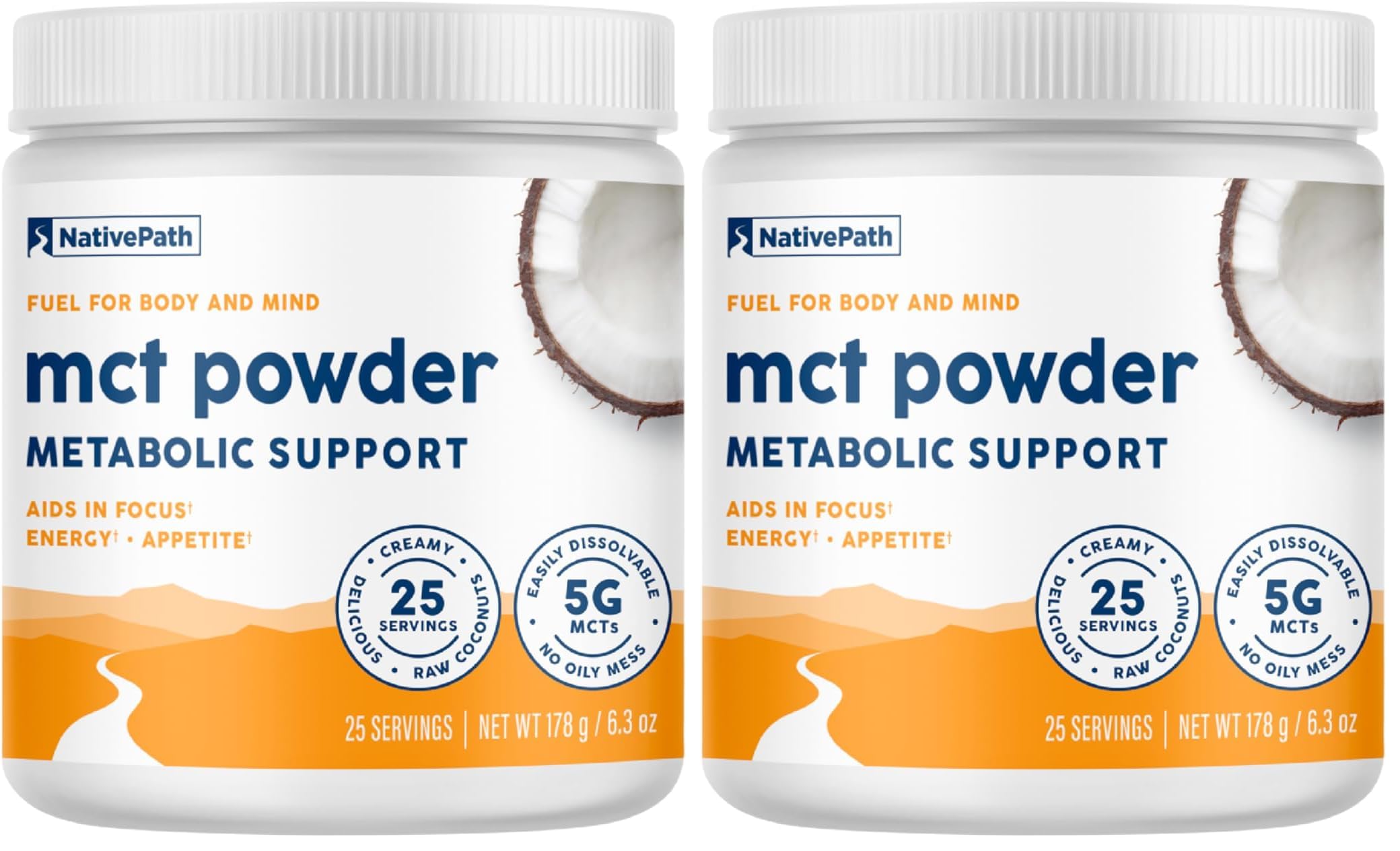 NativePath MCT Oil Powder Supplement - Unflavored MCT Powder with Keto-Friendly C8 MCTs. Free of Dairy, Gluten and GMOs, 25 Servings (Pack of 2) 6.3 Ounce (Pack of 2)