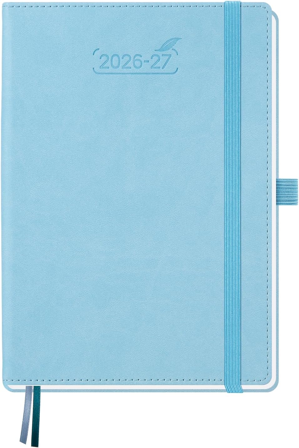 BEZEND Calendar 2026 2027 Weekly Planner A5 18-Month Book Calendar July 26-Dec 27 PU Leather Hardcover 1 Week 2 Pages with Pen Holder Sky Blue