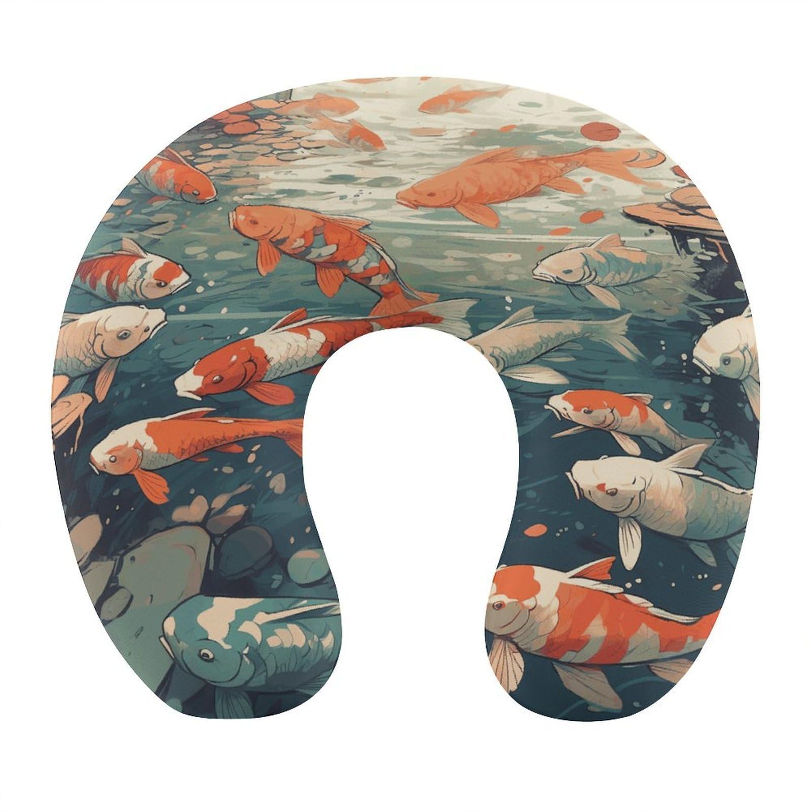 Btcowzrv Style Hand Drawn Fish Pattern U Shaped Neck Pillow Travel Pillows