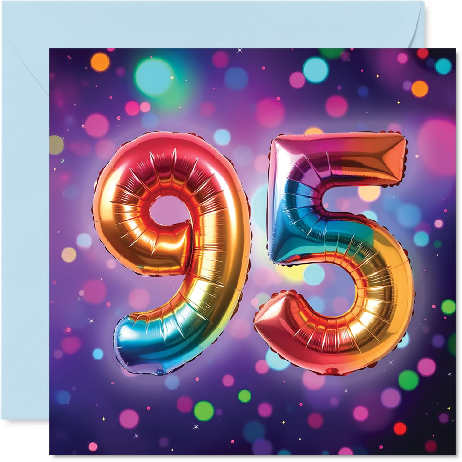 95th Birthday Cards for Women and Men, Rainbow Foil Balloon